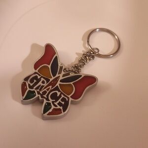 Butterfly 'GRACE' Keychain - Enamel Colorful Stained Glass Look Style 4 "
